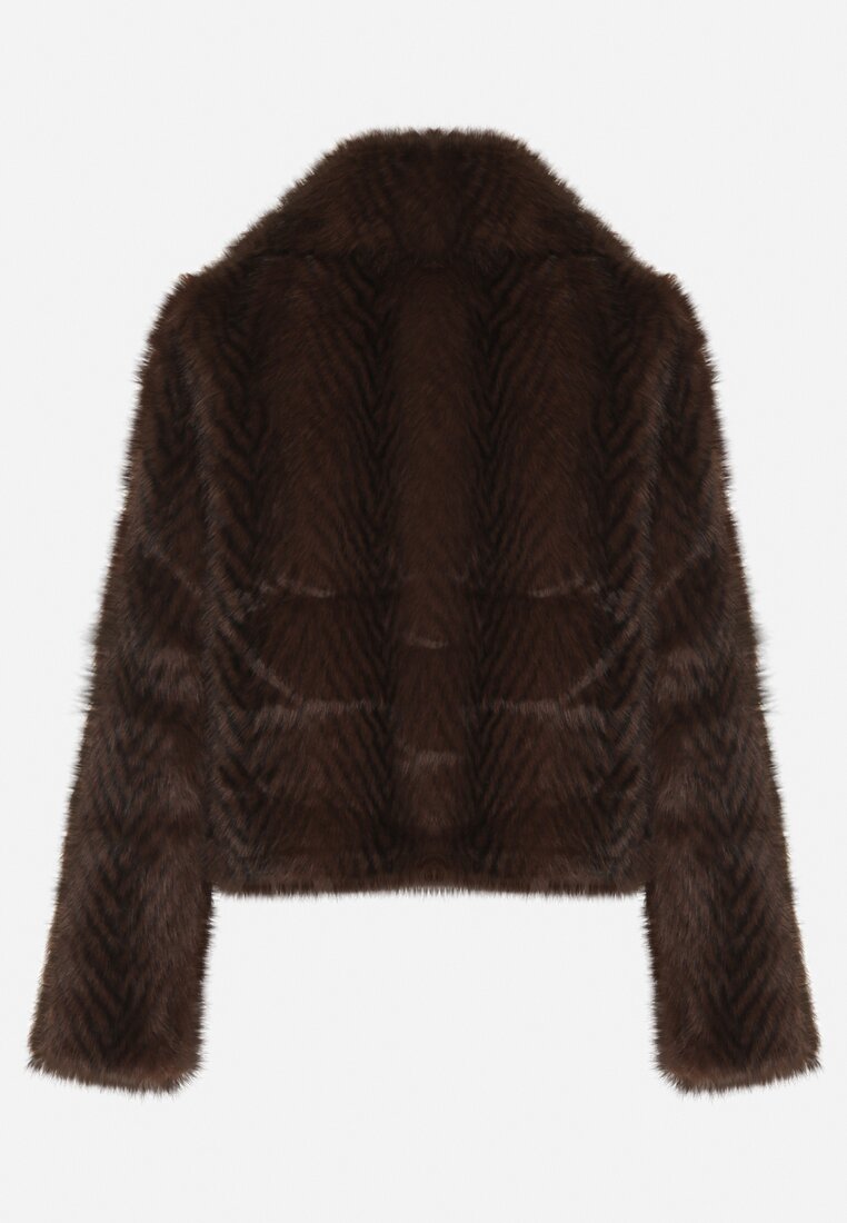 Brązowa Kurtka Futerko o Prostym Kroju z Zapięciem na Suwak Tusiviela