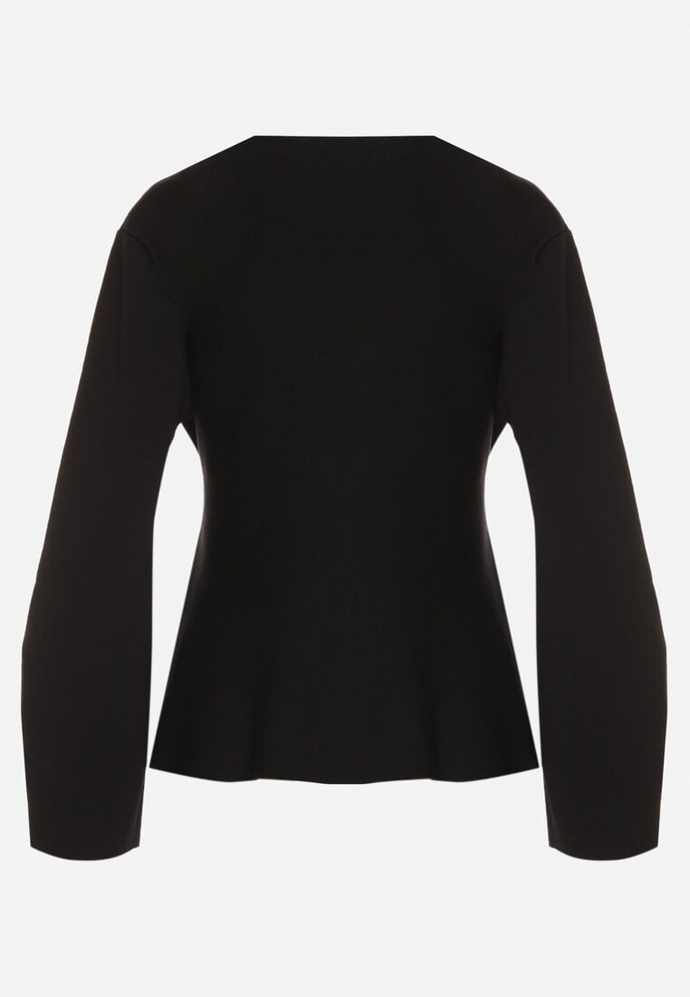 Czarny Kardigan z Wiskozą i Wiązaniem w Pasie Tusvela