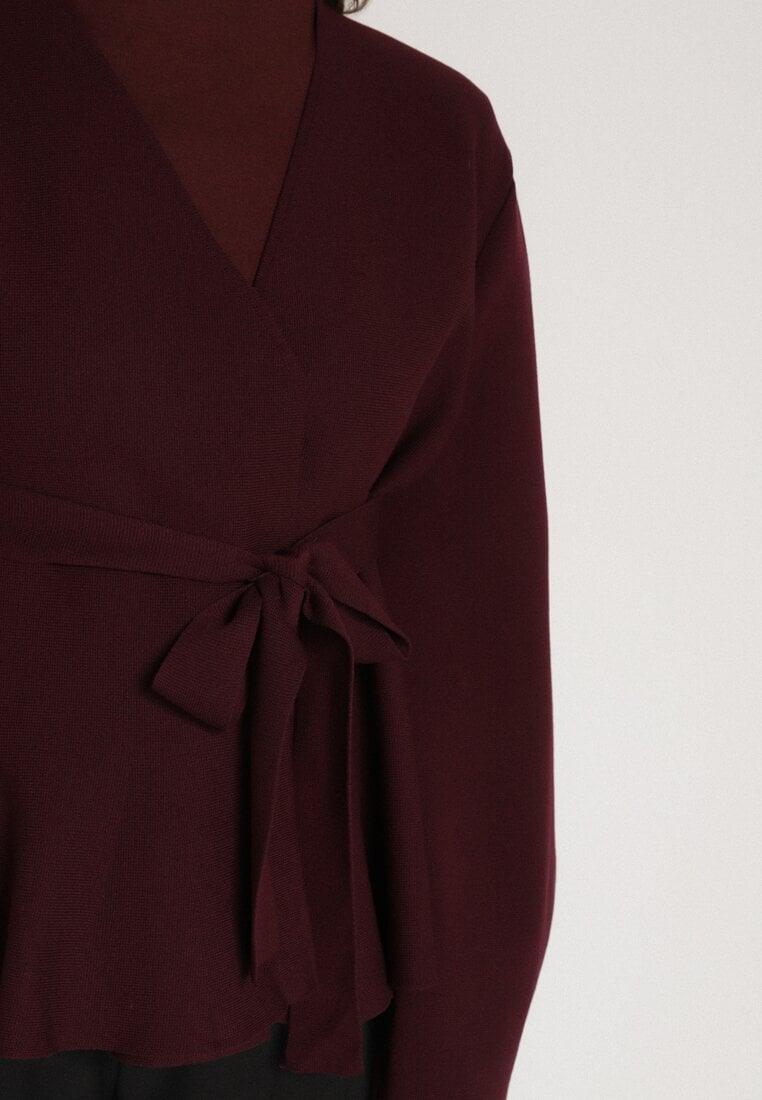 Bordowy Kardigan z Wiskozą i Wiązaniem w Pasie Tusvela