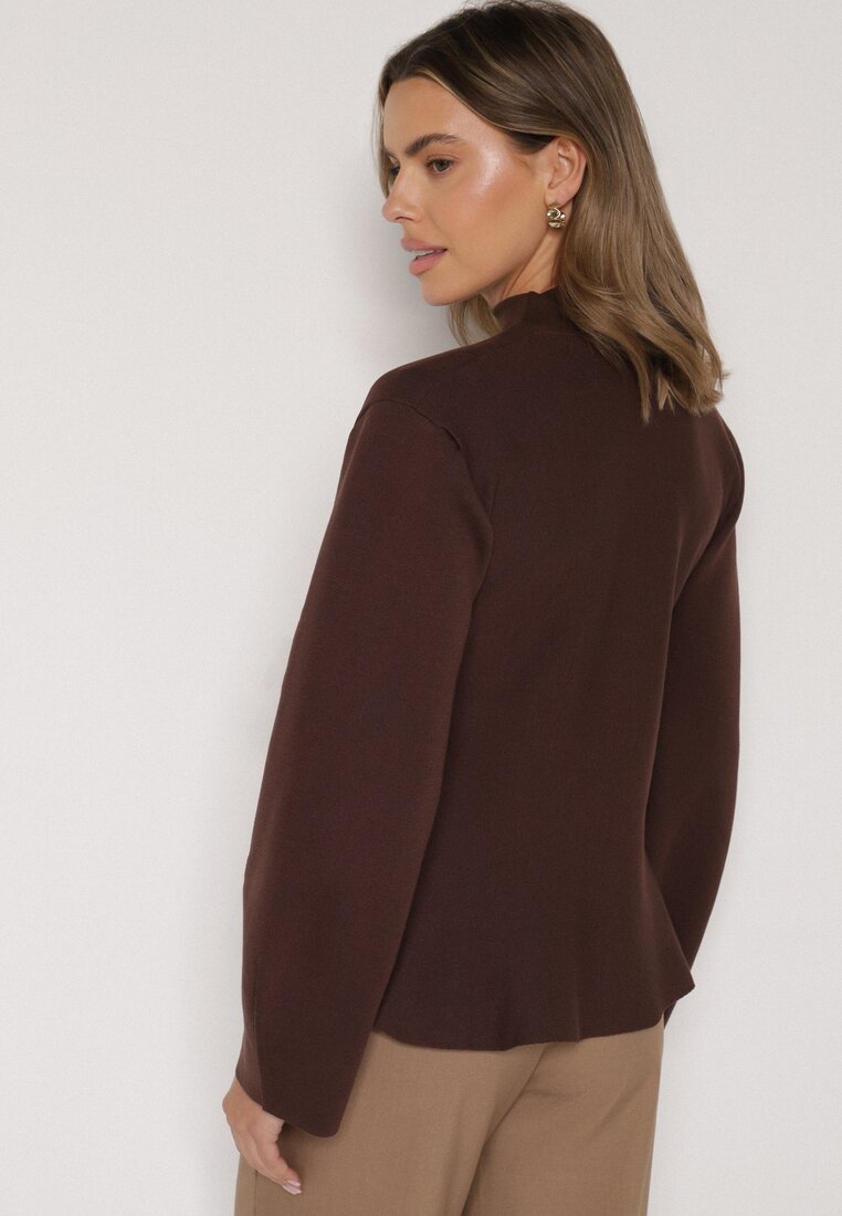 Brązowy Kardigan z Wiskozą i Wiązaniem w Pasie Tusvela