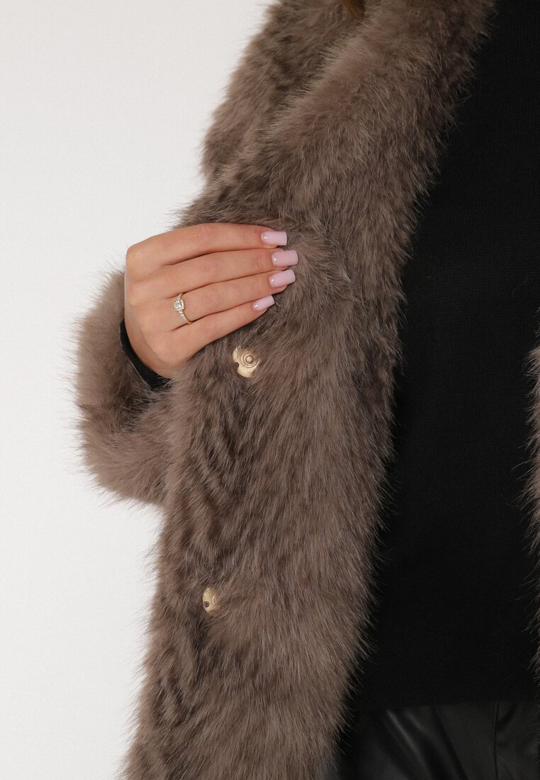 Jasnobrązowa Futrzana Kurtka z Cieniowanym Wzorem Monizavia