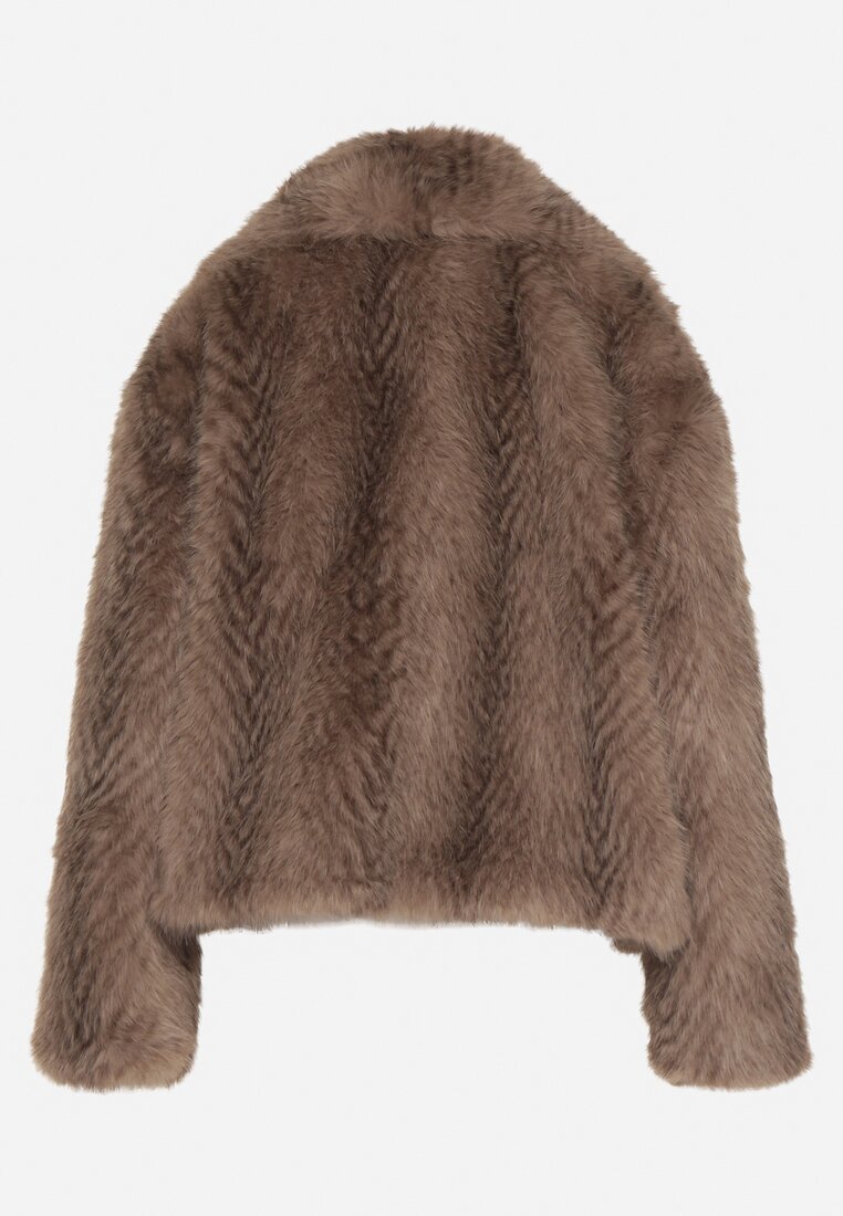 Jasnobrązowa Futrzana Kurtka z Cieniowanym Wzorem Monizavia