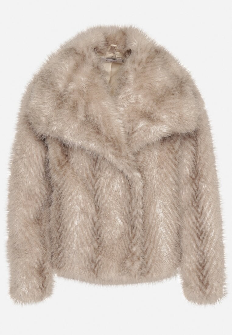Beżowa Futrzana Kurtka z Cieniowanym Wzorem Monizavia