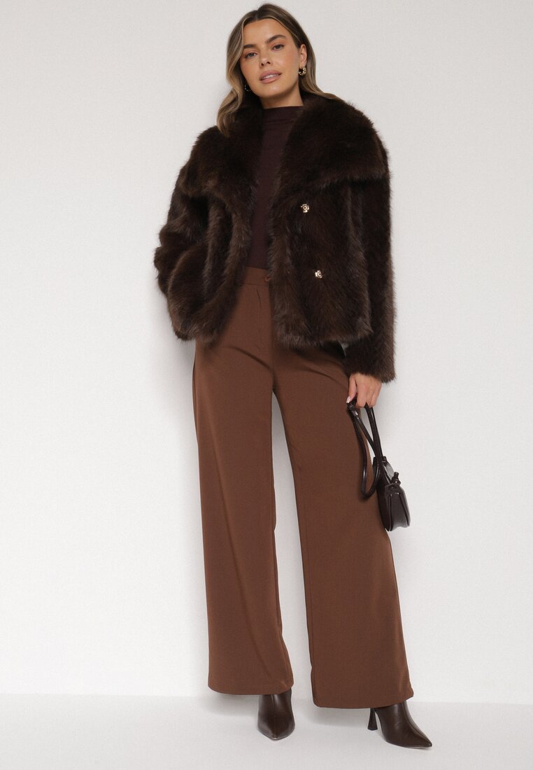 Brązowa Futrzana Kurtka z Cieniowanym Wzorem Monizavia