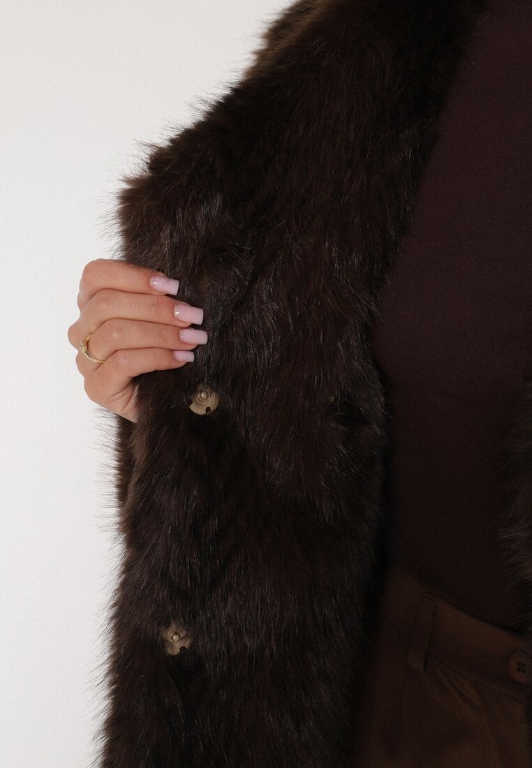 Brązowa Futrzana Kurtka z Cieniowanym Wzorem Monizavia