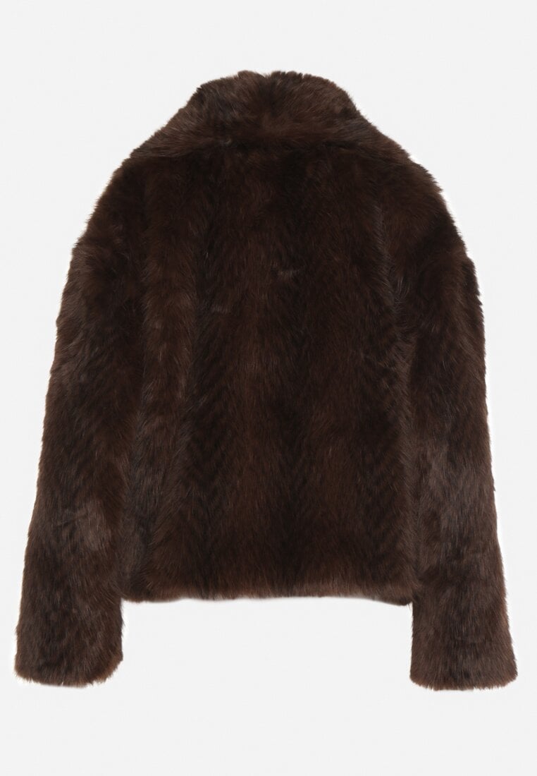 Brązowa Futrzana Kurtka z Cieniowanym Wzorem Monizavia