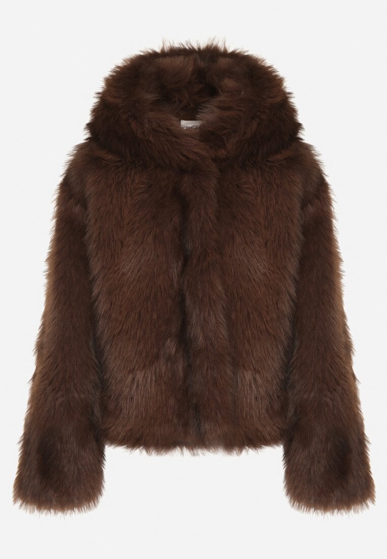 Brązowa Futrzana Kurtka z Nieodpinanym Kapturem Tusarea