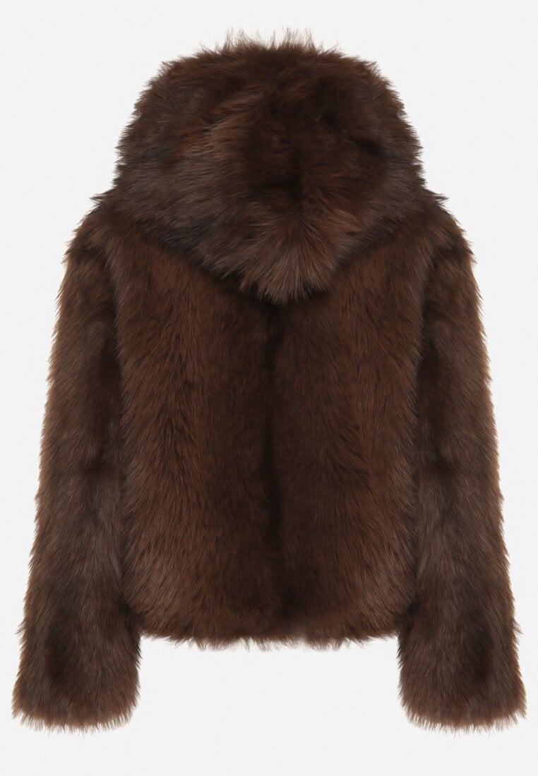 Brązowa Futrzana Kurtka z Nieodpinanym Kapturem Tusarea
