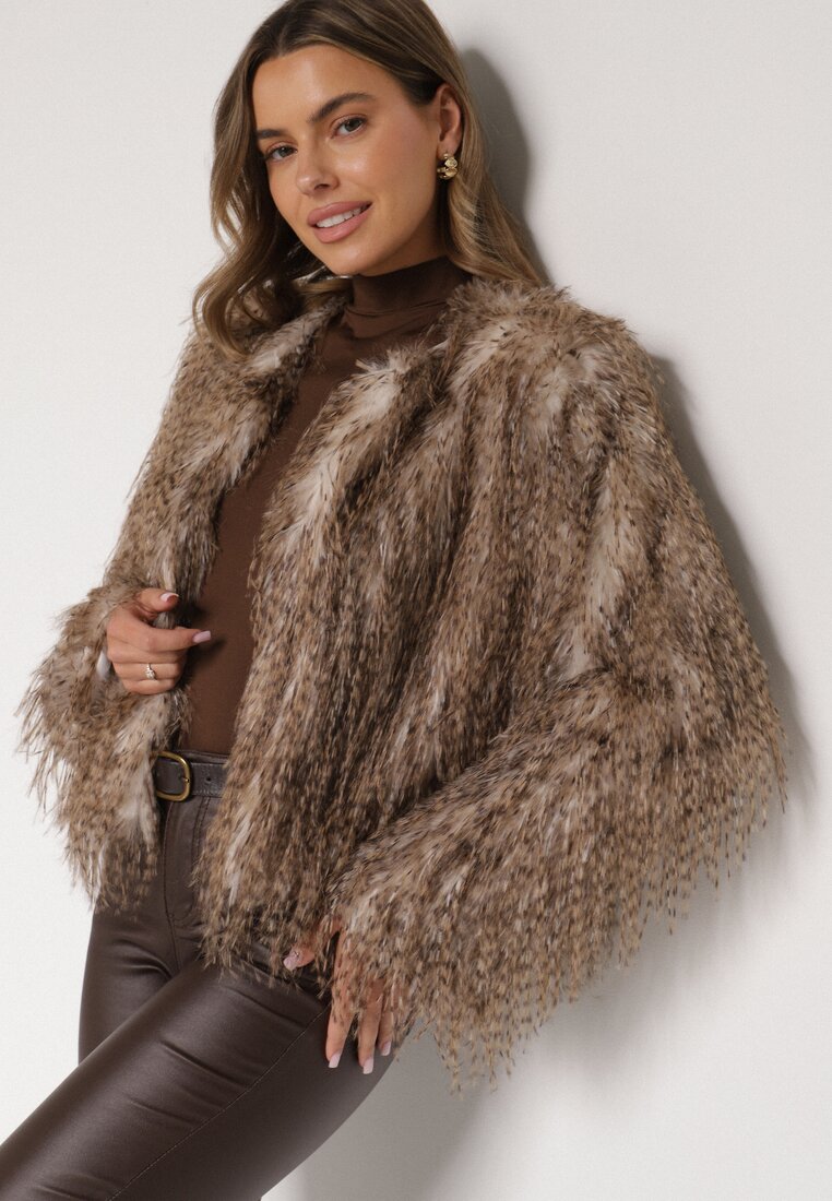 Brązowa Futrzana Kurtka z Cieniowanym Wzorem Tusvella