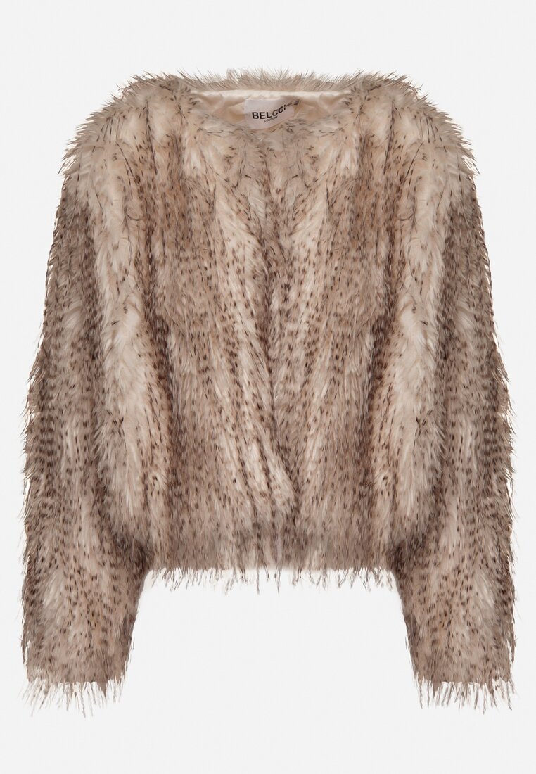 Brązowa Futrzana Kurtka z Cieniowanym Wzorem Tusvella