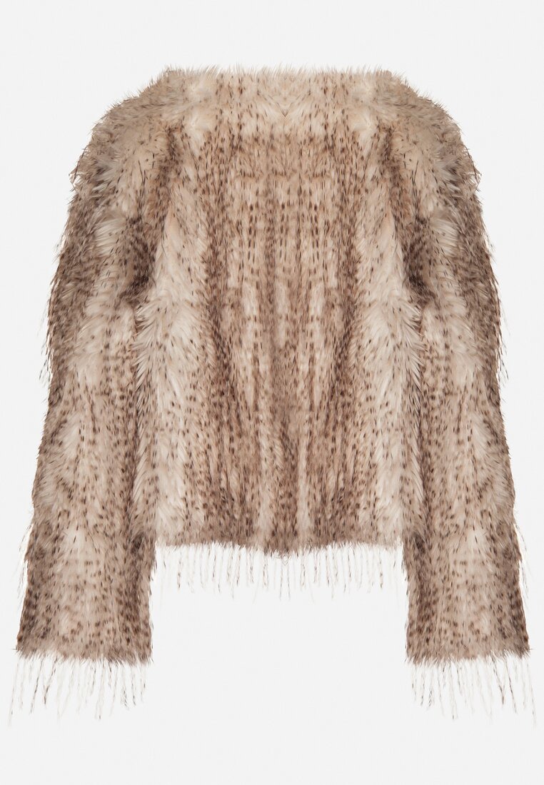 Brązowa Futrzana Kurtka z Cieniowanym Wzorem Tusvella