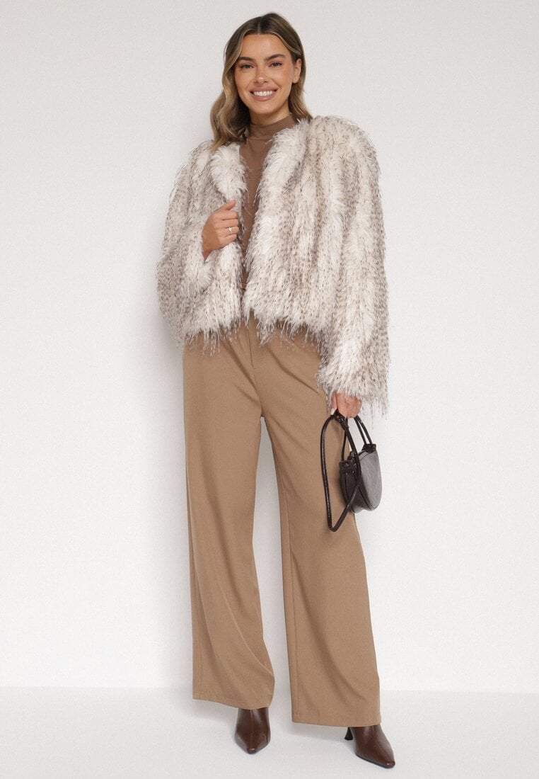 Biała Futrzana Kurtka z Cieniowanym Wzorem Tusvella