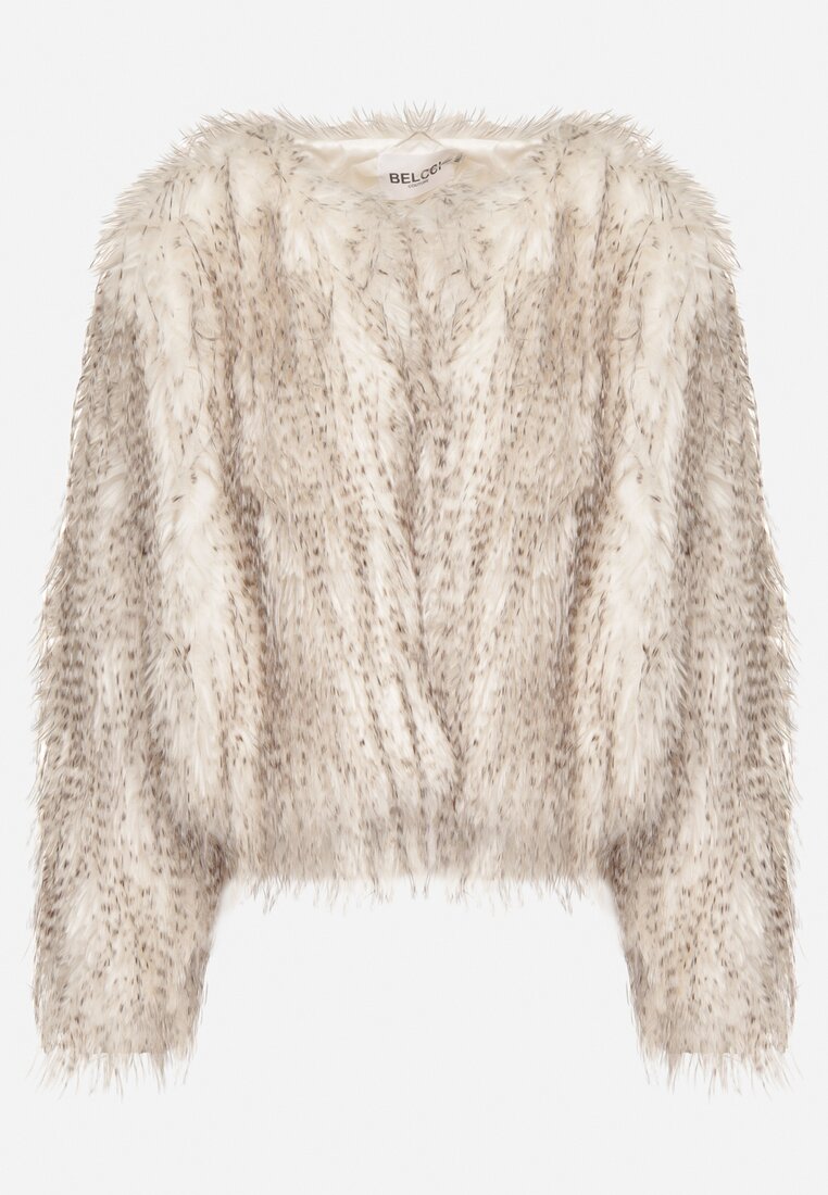 Biała Futrzana Kurtka z Cieniowanym Wzorem Tusvella