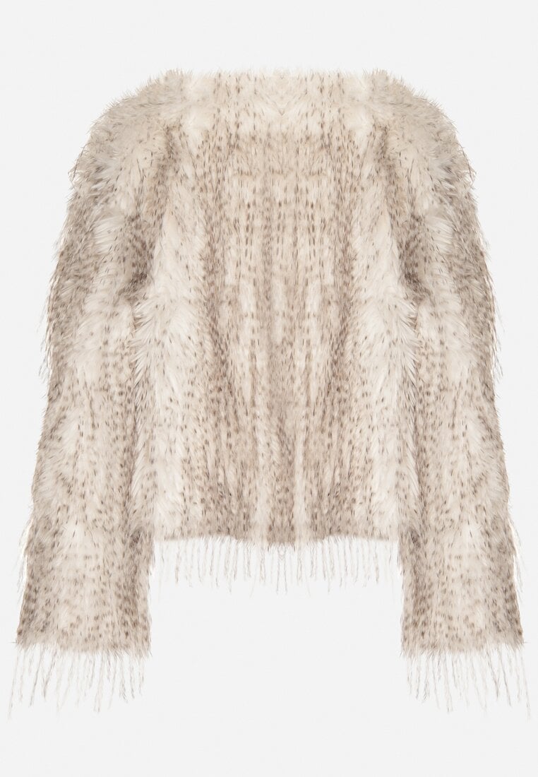 Biała Futrzana Kurtka z Cieniowanym Wzorem Tusvella