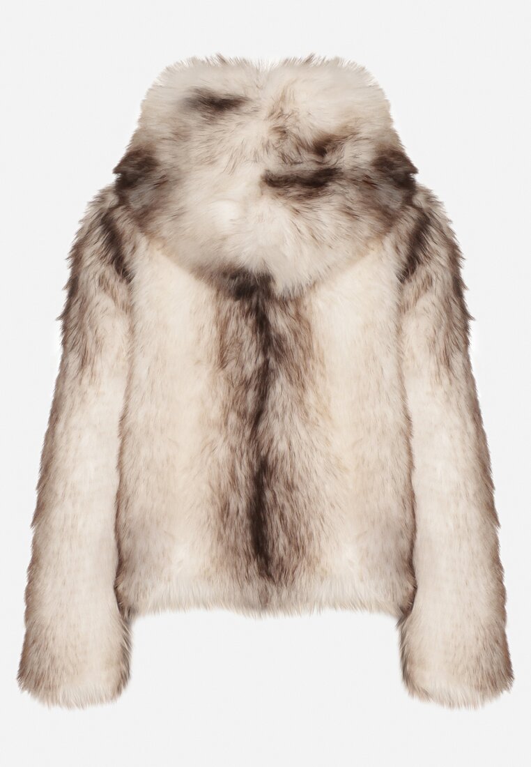 Jasnobeżowa Futrzana Kurtka z Nieodpinanym Kapturem Tusarea