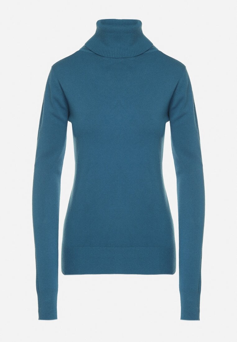 Granatowy Golf Sweter z Wiskozą i Kaszmirem Zailaya