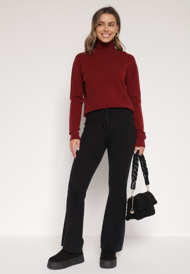 Czarne Spodnie Dzwony z Dzianiny z Wiskozą Zetiva