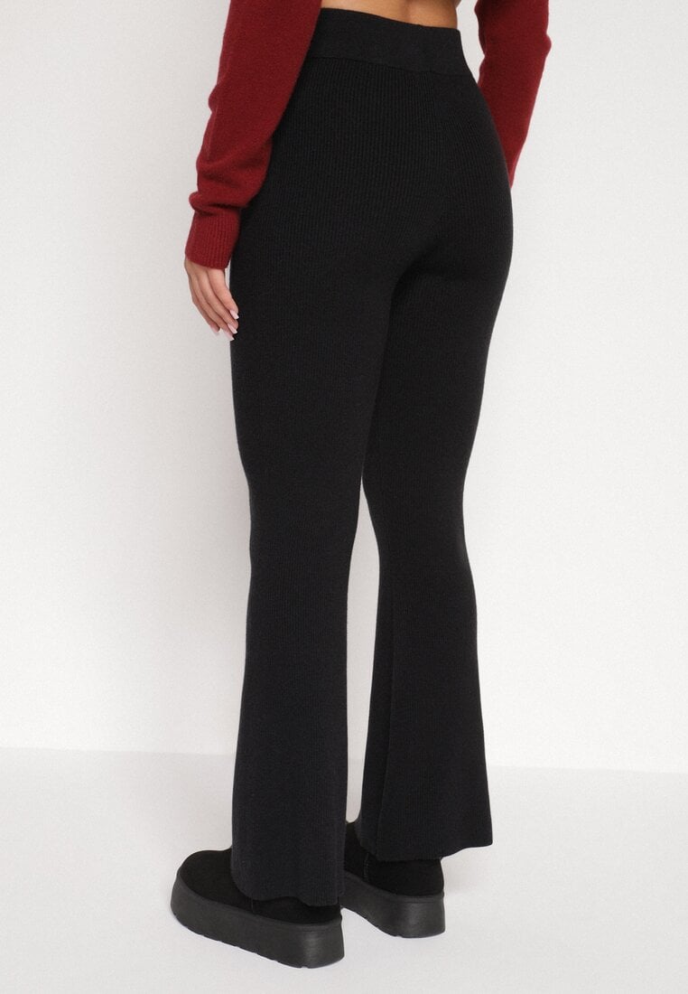 Czarne Spodnie Dzwony z Dzianiny z Wiskozą Zetiva
