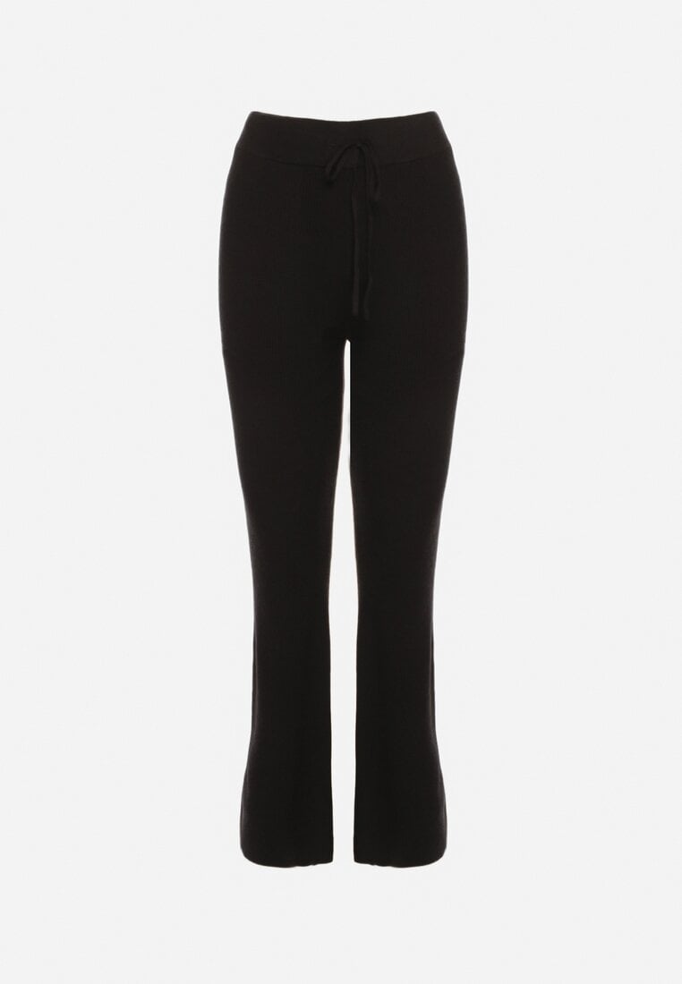 Czarne Spodnie Dzwony z Dzianiny z Wiskozą Zetiva