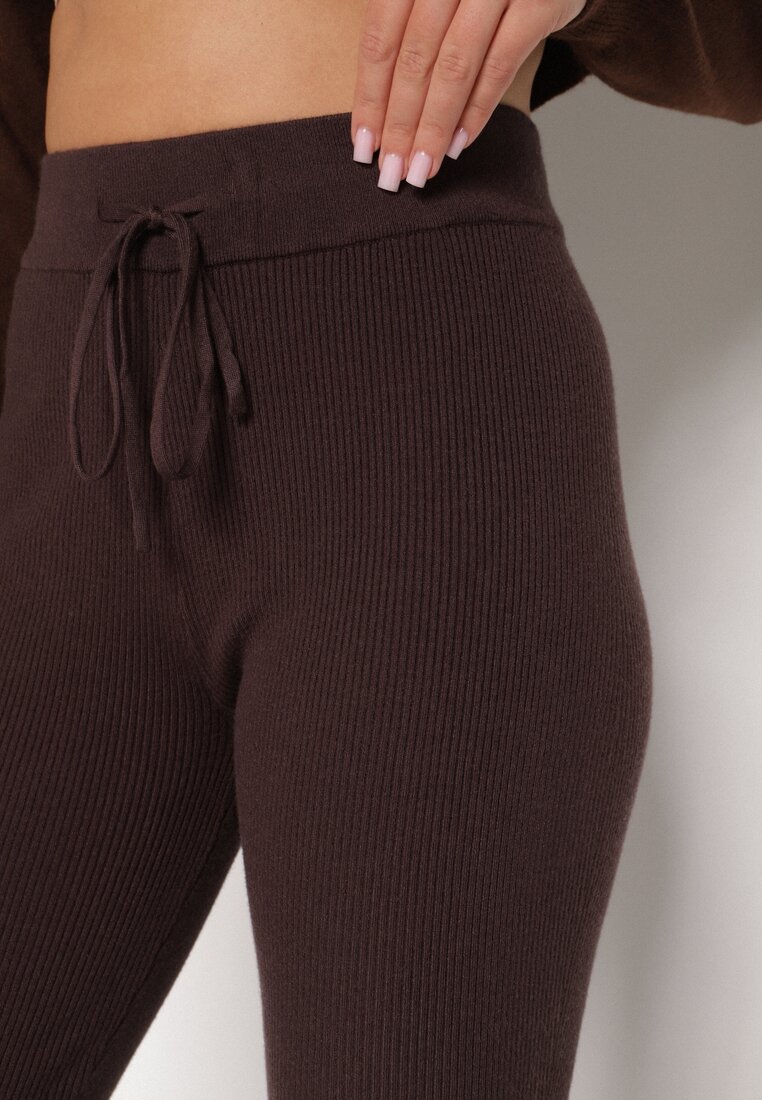 Brązowe Spodnie Dzwony z Dzianiny z Wiskozą Zetiva