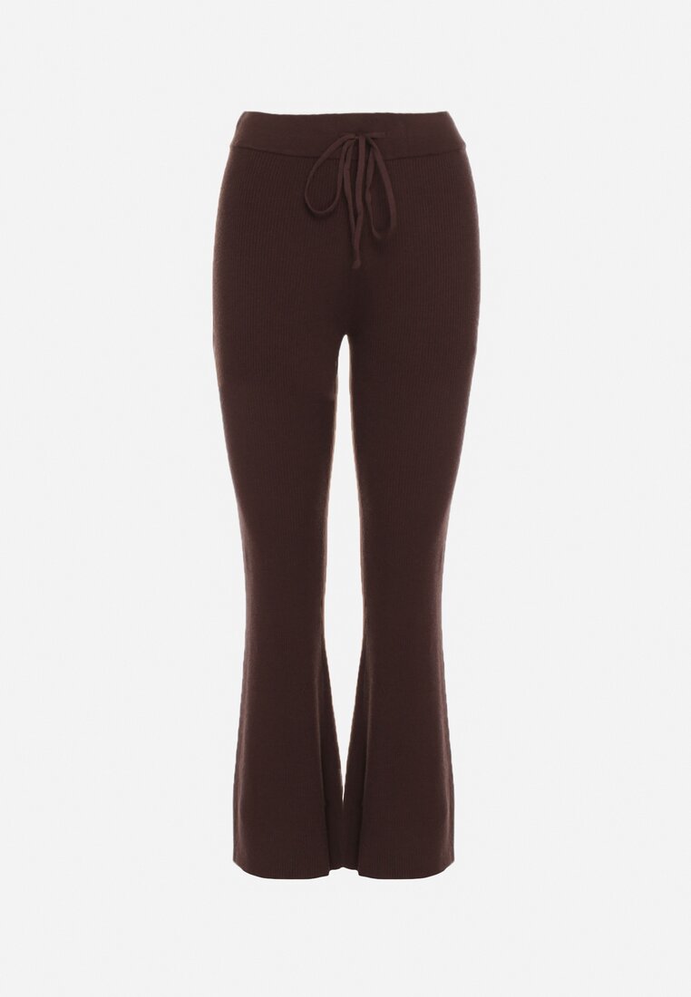 Brązowe Spodnie Dzwony z Dzianiny z Wiskozą Zetiva
