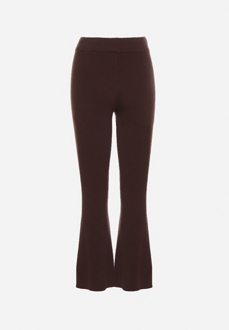 Brązowe Spodnie Dzwony z Dzianiny z Wiskozą Zetiva