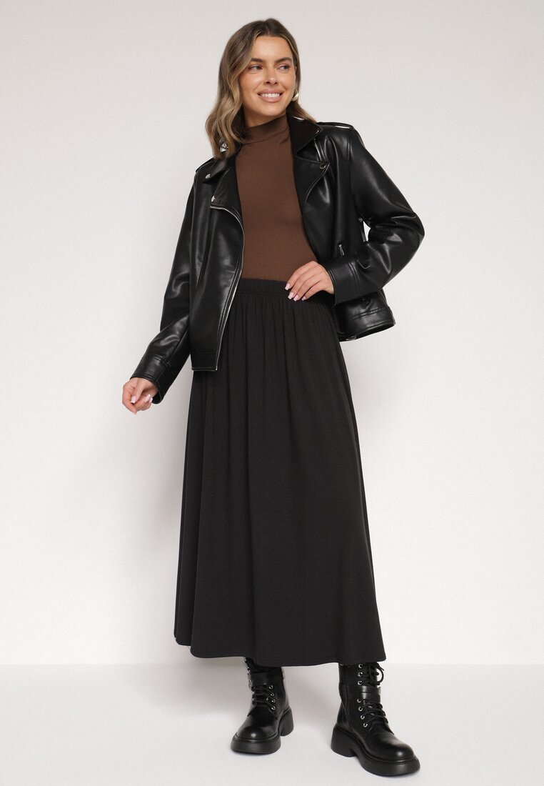 Czarna Bawełniana Spódnica o Rozkloszowanym Kroju Tusnara