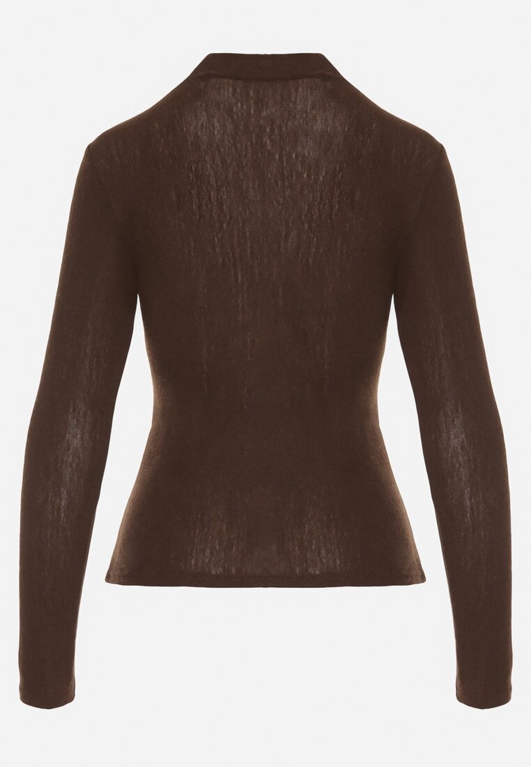 Brązowa Bluzka Longsleeve z Półgolfem z Półtransparentnej Tkaniny z Wiskozą Tuseana