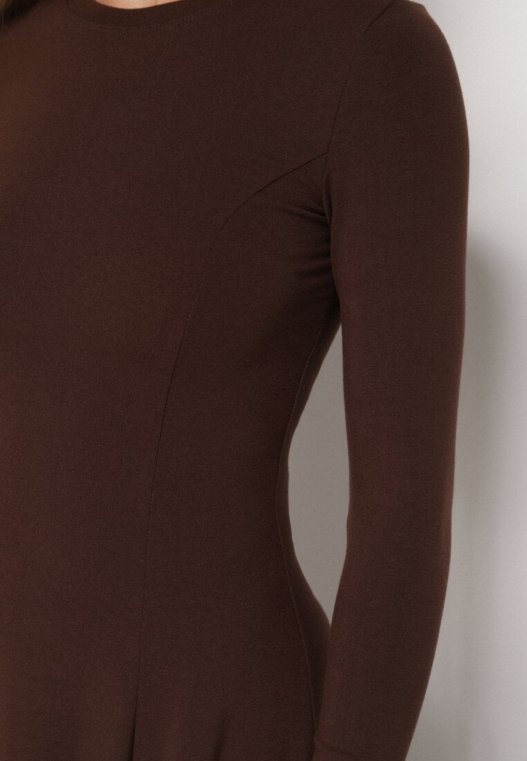 Brązowa Bawełniana Sukienka o Rozkloszowanym Kroju Tuselenea