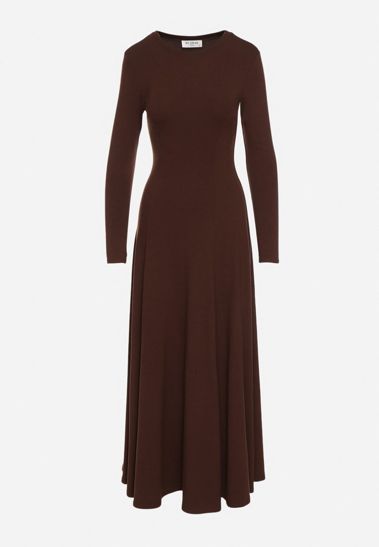 Brązowa Bawełniana Sukienka o Rozkloszowanym Kroju Tuselenea