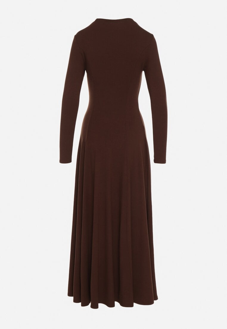 Brązowa Bawełniana Sukienka o Rozkloszowanym Kroju Tuselenea