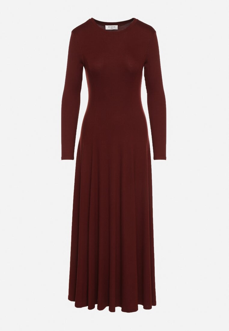 Bordowa Bawełniana Sukienka o Rozkloszowanym Kroju Tuselenea