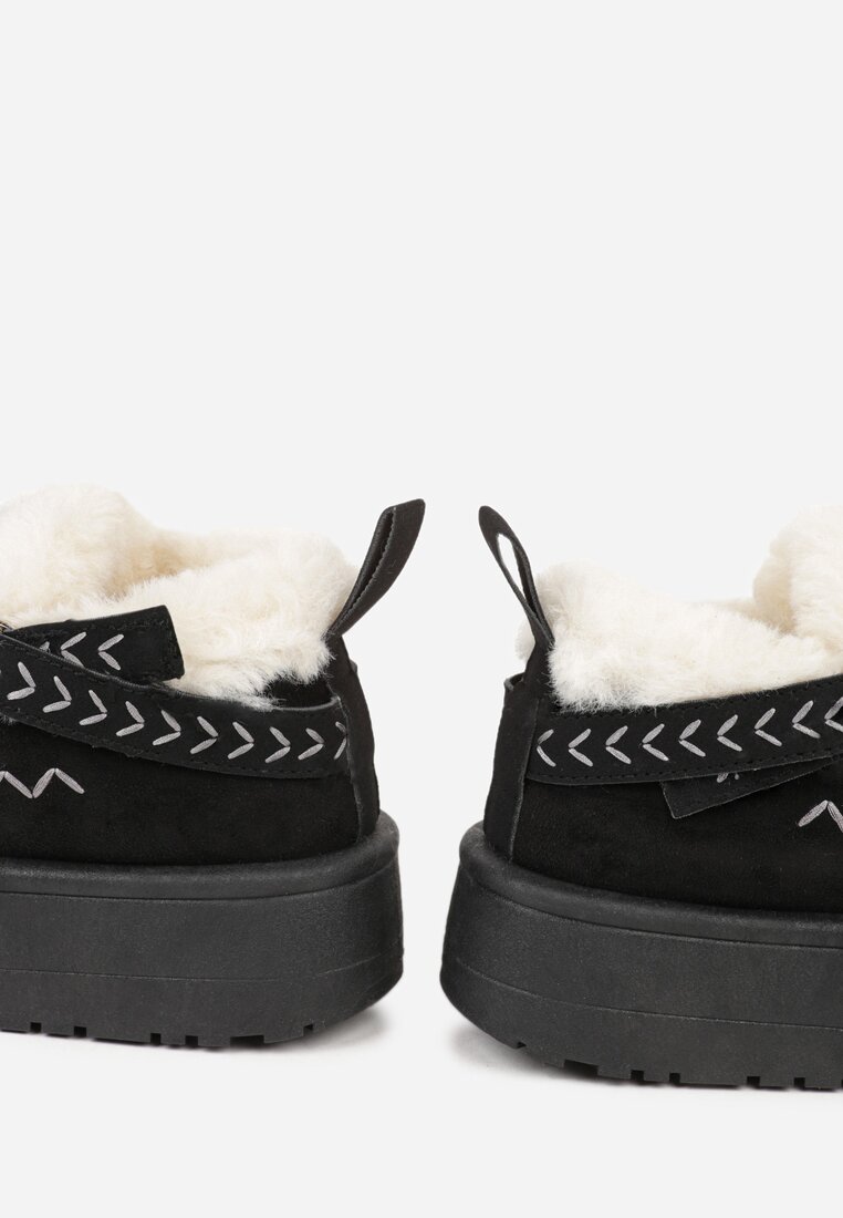 Czarne Śniegowce na Grubej Podeszwie z Frędzlami i Haftem Linodis