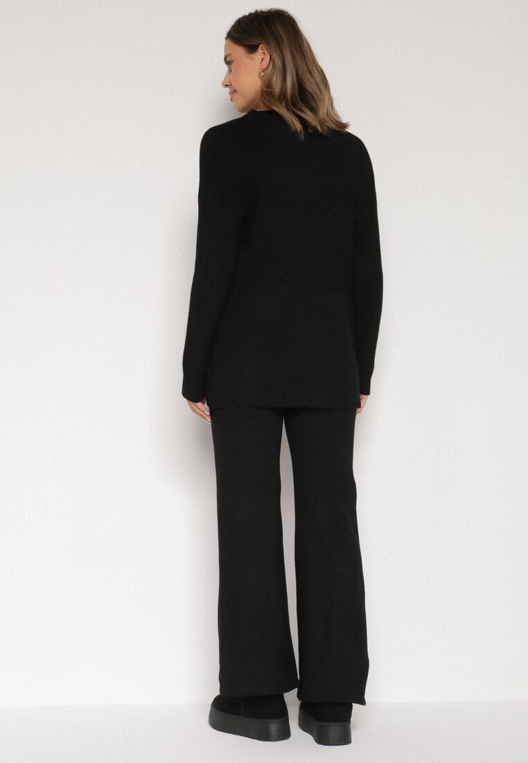 Czarny Dzianinowy Komplet z Bawełną i Wełną Długi Sweter i Szerokie Spodnie Reinesa