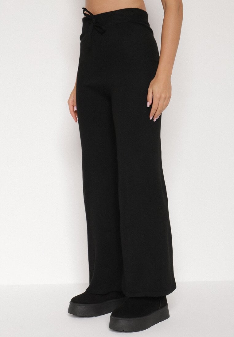 Czarny Dzianinowy Komplet z Bawełną i Wełną Długi Sweter i Szerokie Spodnie Reinesa