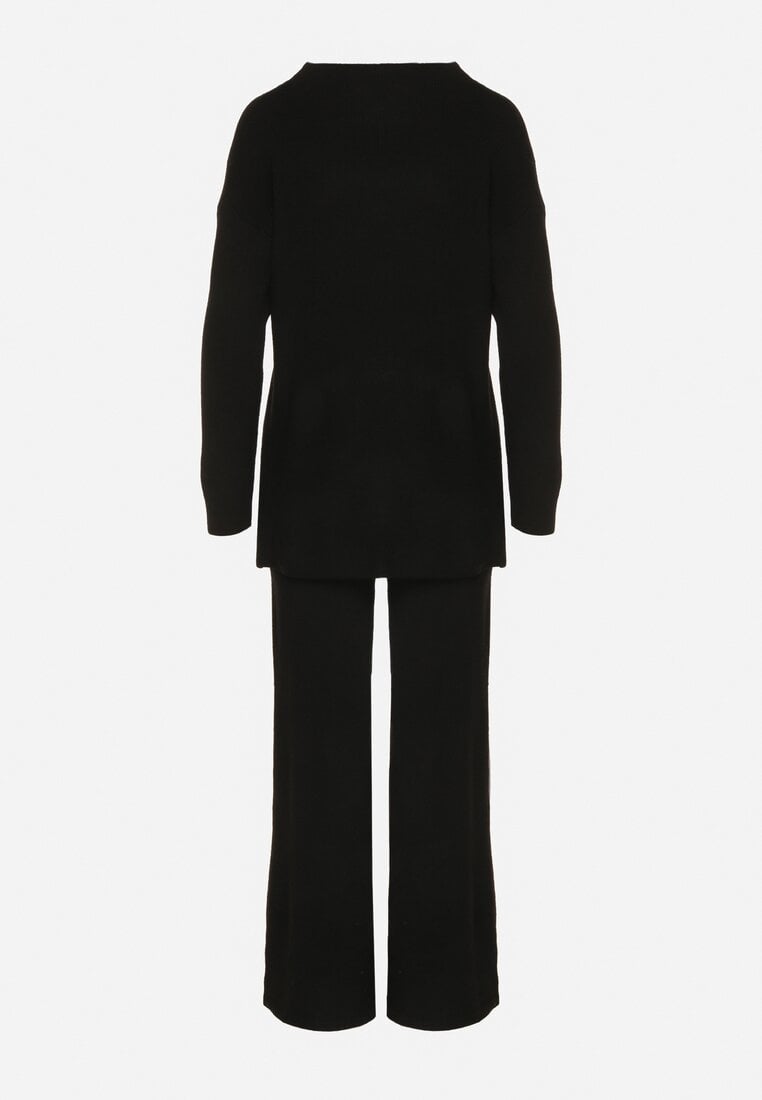 Czarny Dzianinowy Komplet z Bawełną i Wełną Długi Sweter i Szerokie Spodnie Reinesa