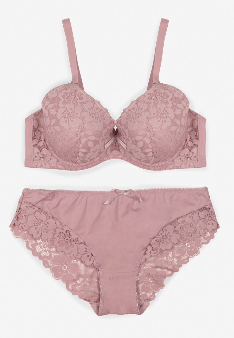 Jasnofioletowy Klasyczny Komplet Biustonosz i Majtki Figi z Koronką Ezilene