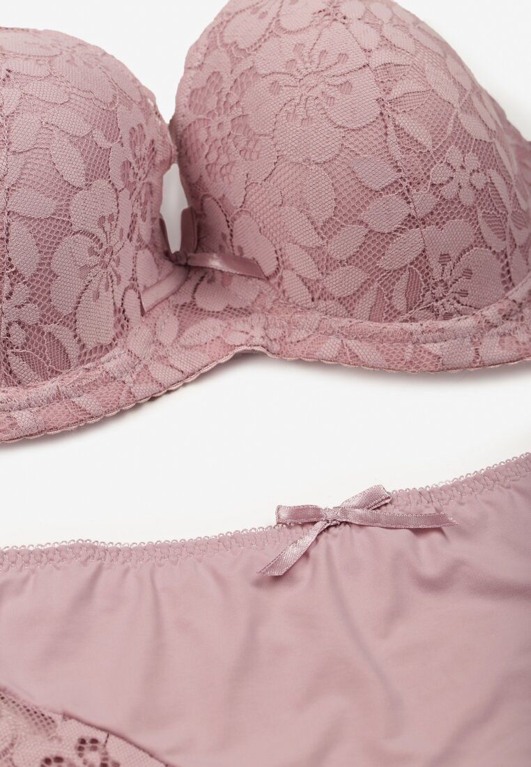 Jasnofioletowy Klasyczny Komplet Biustonosz i Majtki Figi z Koronką Ezilene