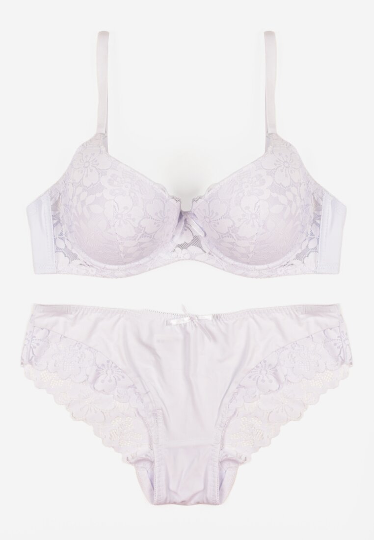 Biały Komplet Biustonosz i Majtki Typu Figi Ozdobiony Koronką Ezivane