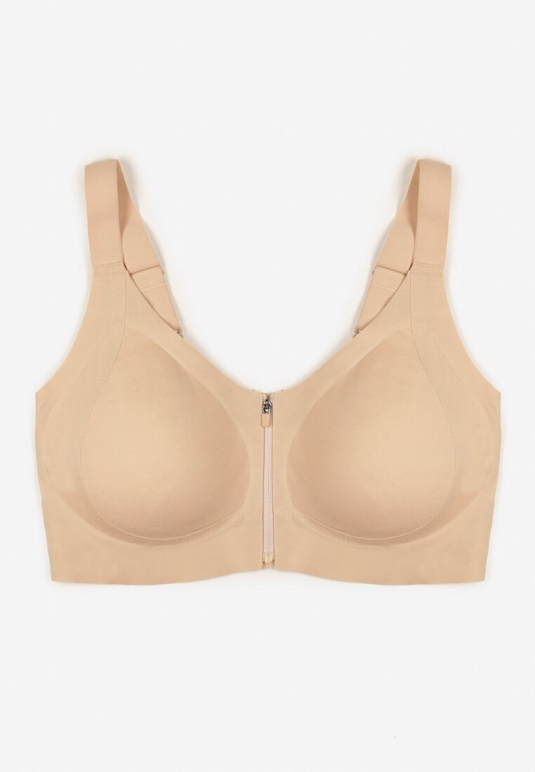 Jasnobeżowy Sportowy Biustonosz z Suwakiem z Przodu Eziline