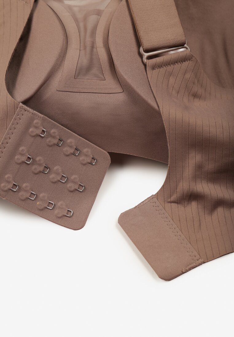 Ciemnobeżowy Biustonosz z Prążkowanego Materiału Ezimere