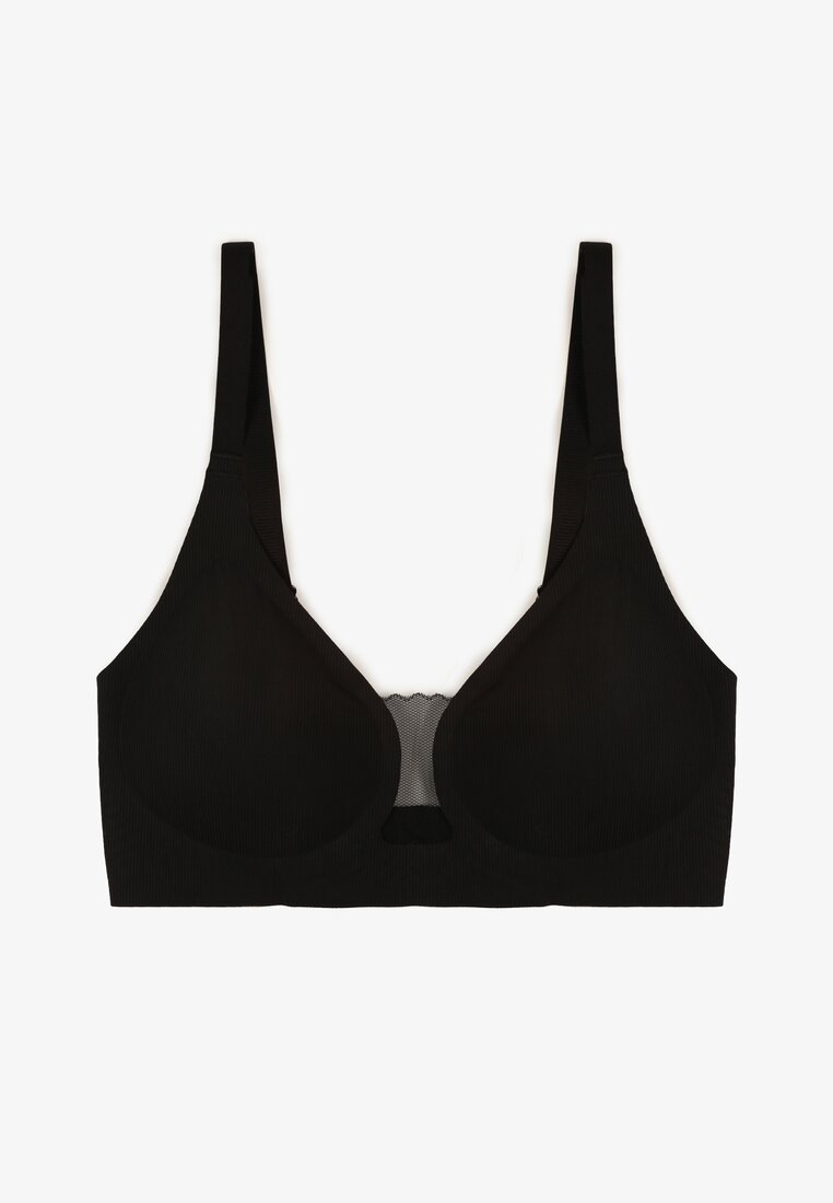 Czarny Biustonosz z Ozdobnym Wycięciem Ezirelle