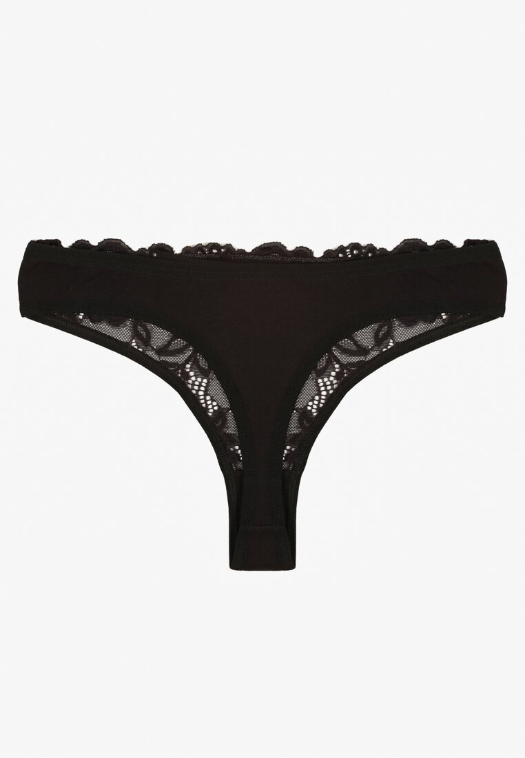Czarne Koronkowe Majtki Stringi z Bawełny Venalora