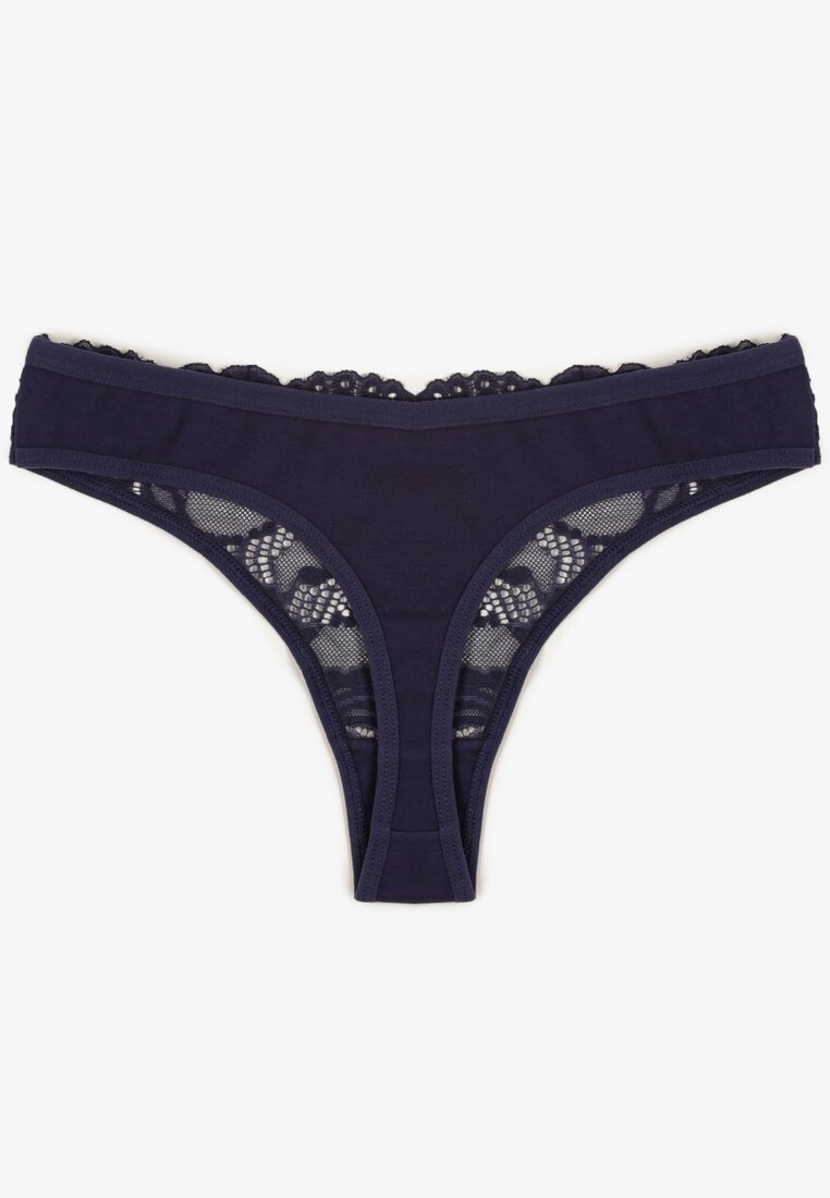Granatowe Koronkowe Majtki Stringi z Bawełny Venalora