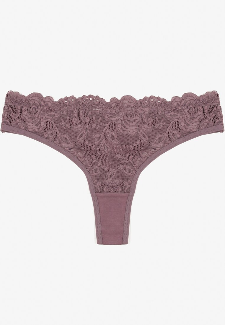 Fioletowe Koronkowe Majtki Stringi z Bawełny Venalora