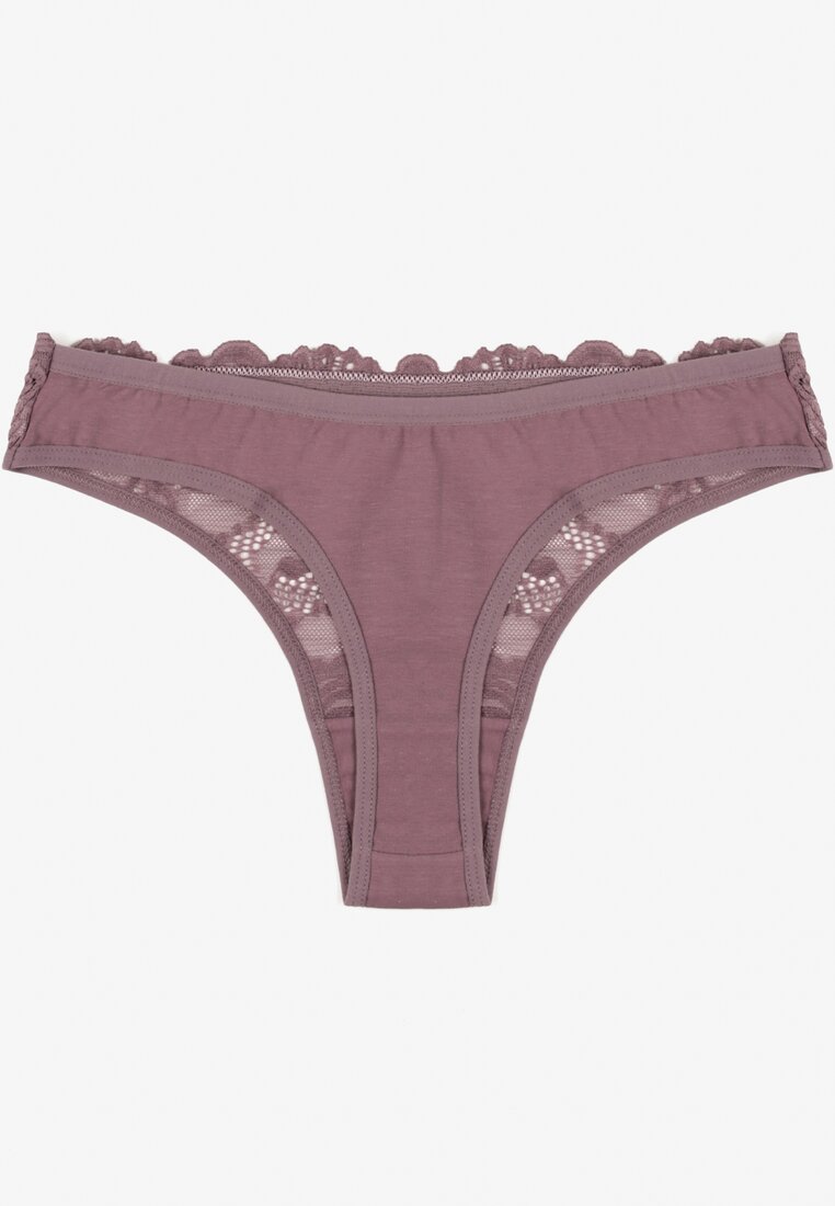 Fioletowe Koronkowe Majtki Stringi z Bawełny Venalora
