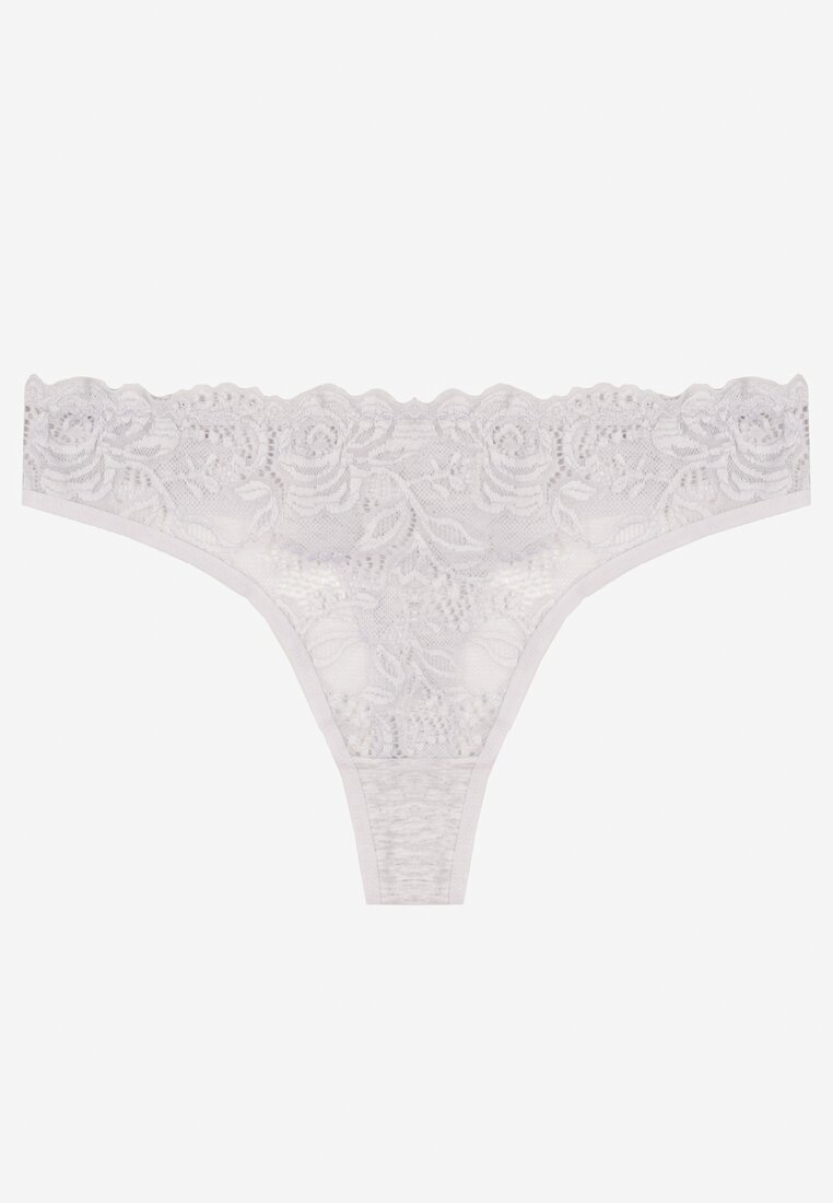 Jasnoszare Koronkowe Majtki Stringi z Bawełny Venalora