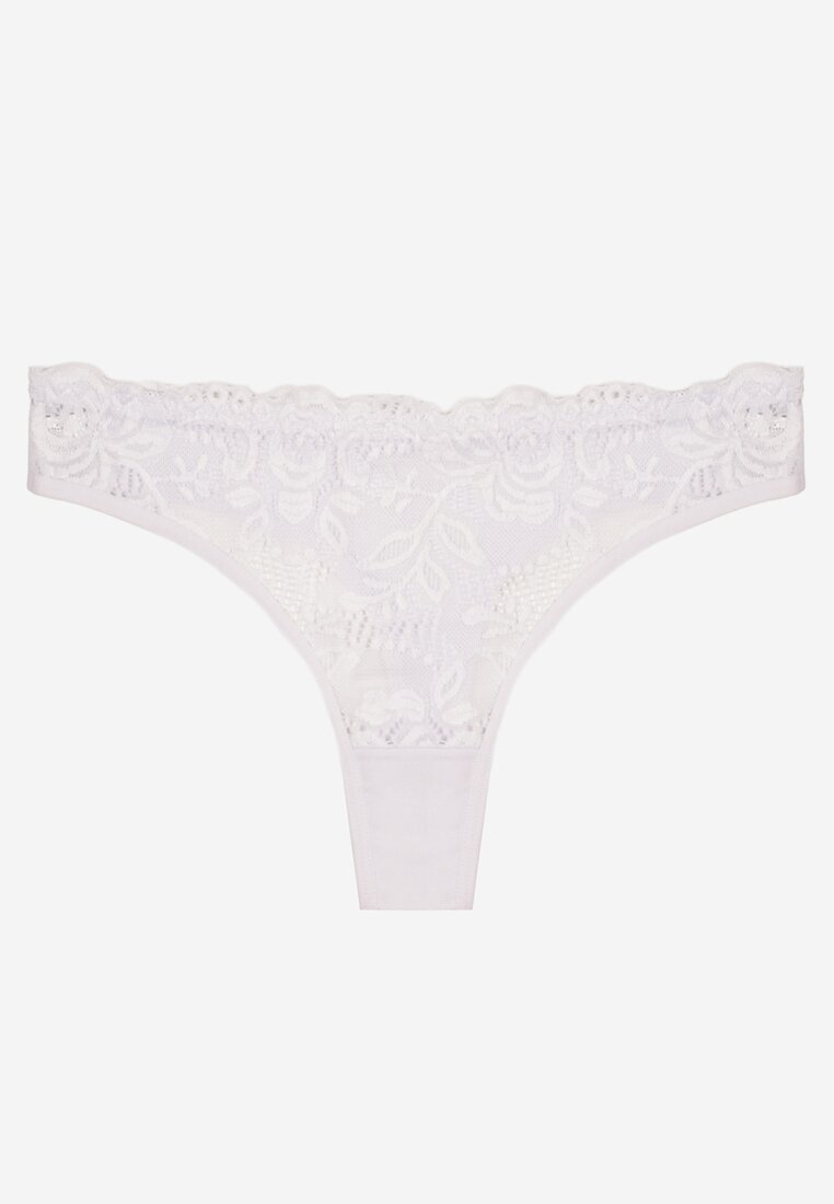 Białe Koronkowe Majtki Stringi z Bawełny Venalora