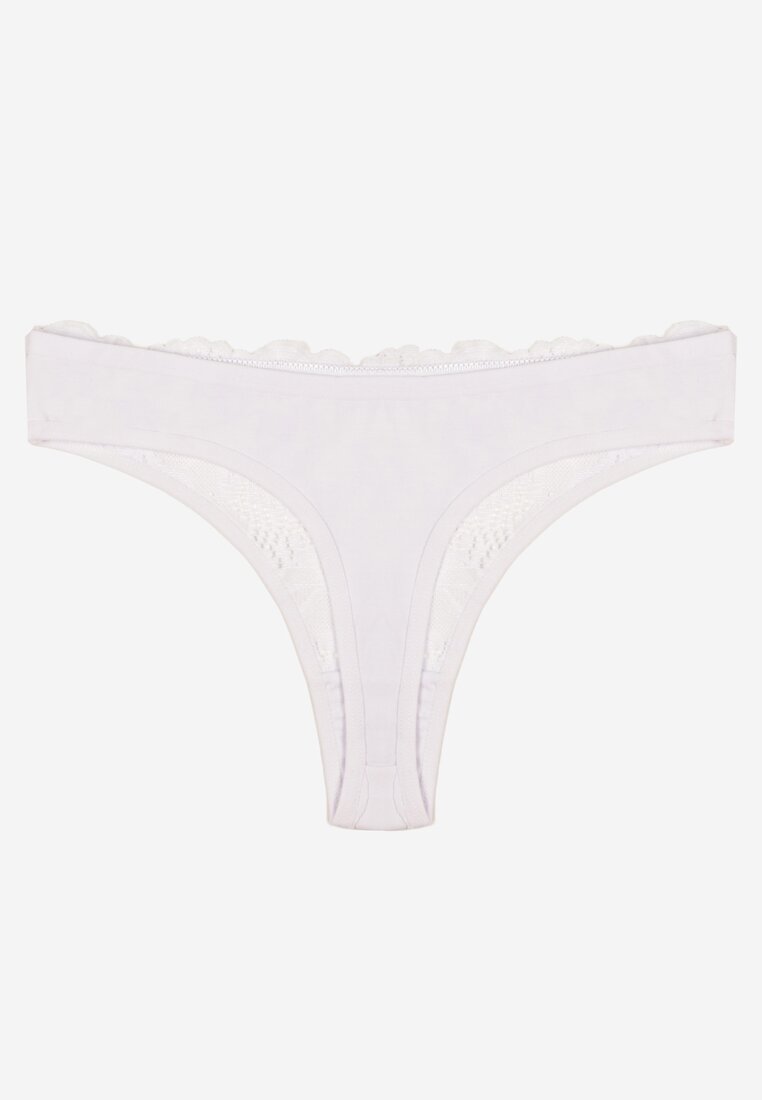 Białe Koronkowe Majtki Stringi z Bawełny Venalora