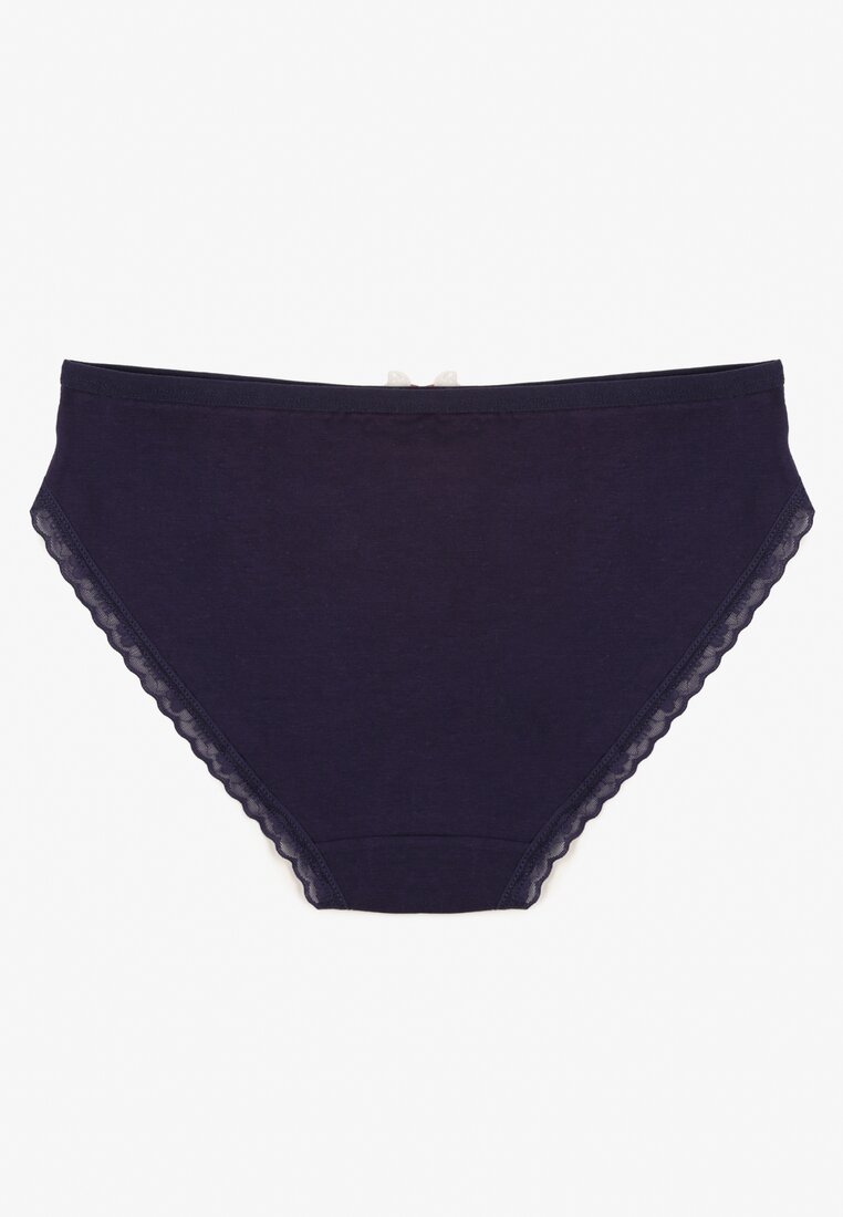 Granatowe Bawełniane Majtki Typu Figi z Koronką i Kokardą Zeteria